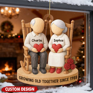 Custom “Growing Old Together” Anniversary Ornament – Personalized Elderly Couple Gift With Names & Year