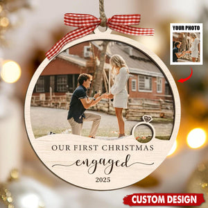 Our First Christmas Engaged Ornament – Custom Photo & Year