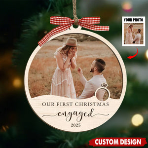 Our First Christmas Engaged Ornament – Custom Photo & Year