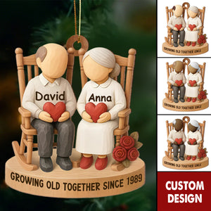 Custom “Growing Old Together” Anniversary Ornament – Personalized Elderly Couple Gift With Names & Year