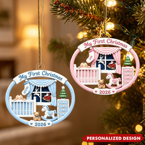 Personalized First Christmas 2026 Baby Nursery Flat Christmas Acrylic Ornament