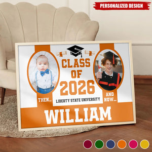 Personalized 2026 Graduation Then and Now Poster - Custom Name & Photo University Grad Gift