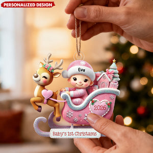 Personalized Baby’s 1st Christmas Reindeer Sleigh Acrylic Ornament