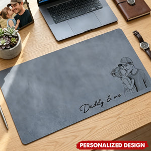Personalized Photo Leather Desk Mat - Sentimental Workspace Gift for Dad