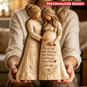Personalized “Watching You Being a Mom” Wooden plaque - Custom Names Generational Love Gift
