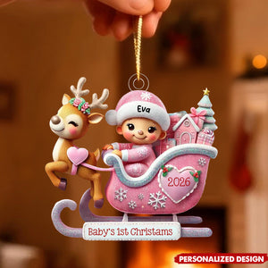 Personalized Baby’s 1st Christmas Reindeer Sleigh Acrylic Ornament