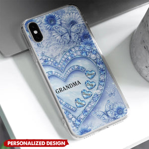 Personalized Grandma Heart Phone Case - Custom Grandkids Names Floral Cover