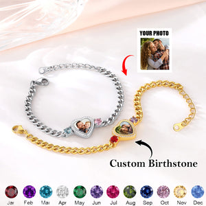 Personalized Heart Photo Birthstone Bracelet - Gift For Mom/Her