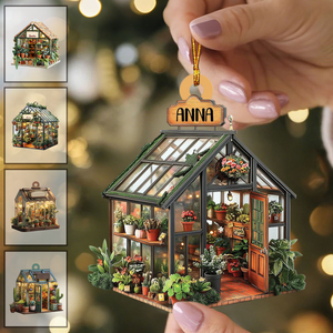 Personalized Greenhouse Christmas Ornament – Custom Name Garden Gift for Plant Lovers & Moms