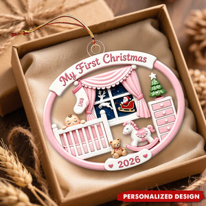 Personalized First Christmas 2026 Baby Nursery Flat Christmas Acrylic Ornament