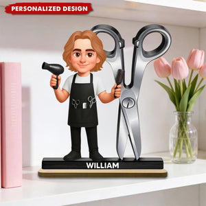 Personalized Cartoon Hairdressers Wooden Plaque – Gift For Male Or Female Hairdressers