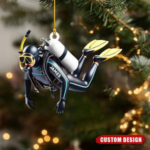 Personalized Scuba Diver Christmas Ornament β Custom Name Diving Gift for Ocean Lovers