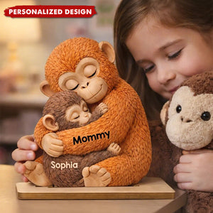 Personalized Monkey Mom & Kids Hug Wooden Plaque - Mother’s Day Gift for Mom