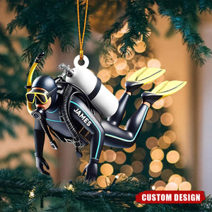 Personalized Scuba Diver Christmas Ornament β Custom Name Diving Gift for Ocean Lovers