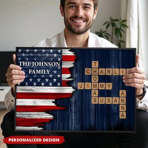 Personalized American Flag Family Scrabble Poster — Gift For Patriotic Families
