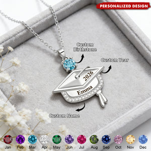 Personalized Graduation Cap Necklace - Custom Name, Year & Birthstone Keepsake