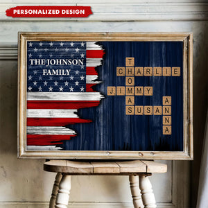 Personalized American Flag Family Scrabble Poster — Gift For Patriotic Families