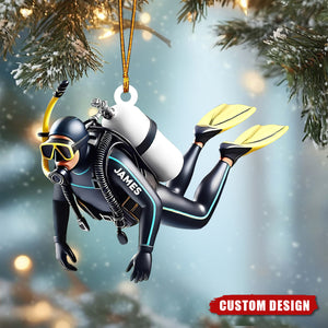 Personalized Scuba Diver Christmas Ornament β Custom Name Diving Gift for Ocean Lovers