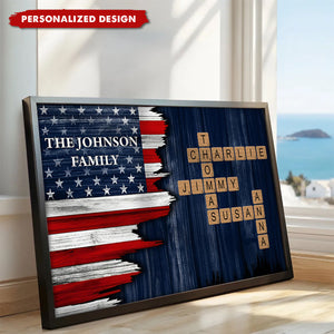 Personalized American Flag Family Scrabble Poster — Gift For Patriotic Families