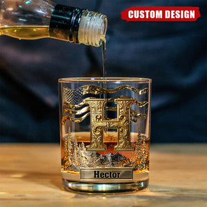 Custom Engraved Initial Whiskey Tumbler – Premium Gift for Him