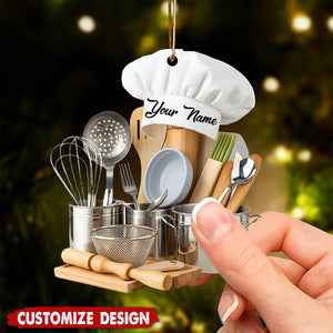 Personalized Chef Ornament – Custom Name Cooking Tools Christmas Decor