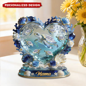 Ocean-Inspired Custom Sea Turtle Family Names Plaque – Gift for Mom, Grandma & Family