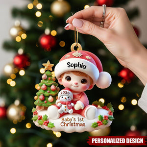 Personalized Baby’s First Christmas Santa Hat Flat Acrylic Ornament