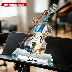 Personalized Crystal-Style Violin Plaque — Custom Name Music Lover Gift