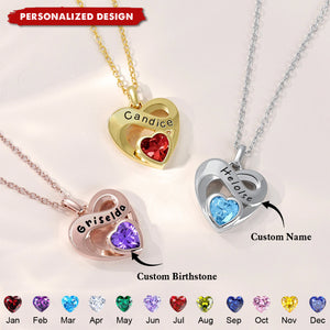 Personalized Heart Birthstone Necklace – Custom Name & Birthstone