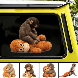 Baby Monkey Hugging Plush Sticker - Gift for Family & Kids