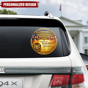 Personalized Patriotic Certificate of Honor Decal Sticker – 250 Years of Freedom Custom Name Car Decal