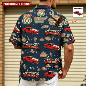 Personalized Car Photo 100 Years of Route 66 and America 250th Anniversary Hawaii Shirt