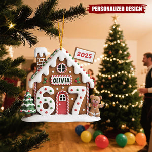 Personalized Gingerbread House Christmas Ornament – Custom Name & Year