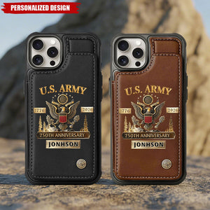 Personalized U.S. Army Leather Wallet Phone Case - Custom Name Military Veteran Gift