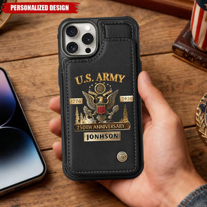 Personalized U.S. Army Leather Wallet Phone Case - Custom Name Military Veteran Gift