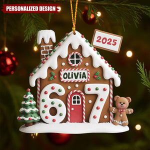 Personalized Gingerbread House Christmas Ornament – Custom Name & Year