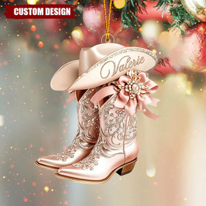 Personalized Cowgirl Boot & Hat Christmas Ornament
