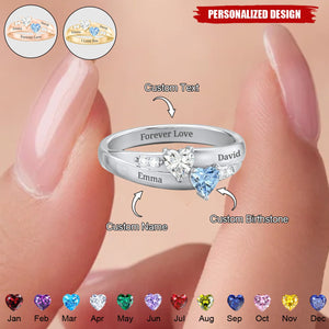 Personalized Double Heart Birthstone Ring — Perfect Valentine’s Day Gift for Her