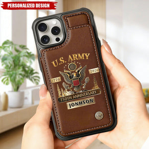 Personalized U.S. Army Leather Wallet Phone Case - Custom Name Military Veteran Gift