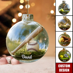 Personalized Sports Ball Glass Ornament – Custom Name Gift for Athletes & Fans