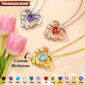 Personalized Heart Birthstone Necklace - Mother‘s Day Gift For Mom, Grandma