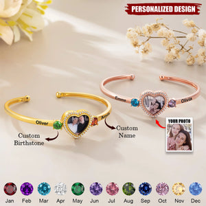 Personalized Heart Photo Birthstone Bracelet — Custom Name & Picture Bracelet