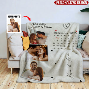 Personalized Couple Blanket - When We Met Custom Photos And Calendar