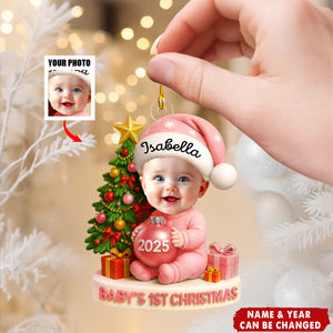 Baby’s First Christmas Ornament 2025 – Custom Face & Name Keepsake