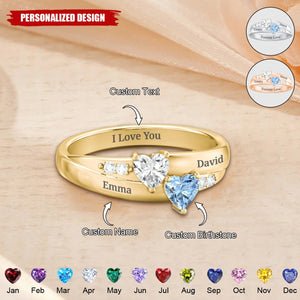 Personalized Double Heart Birthstone Ring — Perfect Valentine’s Day Gift for Her