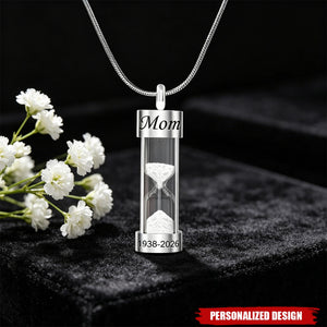 Personalized Hourglass Urn Necklace for Ashes - Custom Engraved Memorial Jewelry