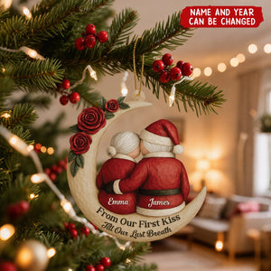 Personalized “From Our First Kiss to Our Last Breath” Christmas Couple Ornament – Custom Names & Year