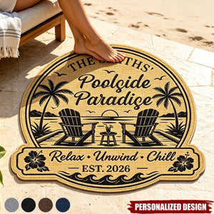 Personalized Poolside Doormat Tropical Pool Patio Welcome Mat