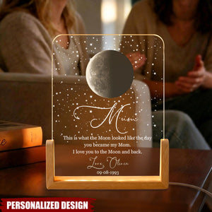 Personalized Moon Phase LED Night Light - Custom Mom Gift with Name & Date