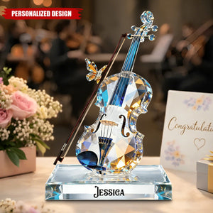 Personalized Crystal-Style Violin Plaque — Custom Name Music Lover Gift